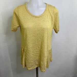 Potters Pot Top M Knit Yellow Stripe Ruffle Tee Shirt Short Sleeve  Used. No rip